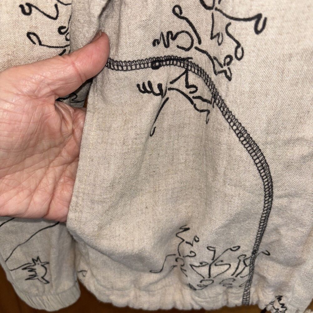 Produce Company Women Hooded Jacket People Dog Doodle Print Ivory L Button - Picture 6 of 10